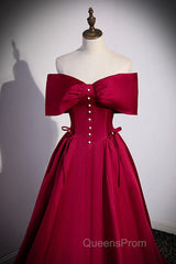 Wine Red Satin Sweetheart Long Evening Dress, Wine Red Satin Evening Prom Dress