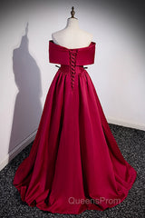 Wine Red Satin Sweetheart Long Evening Dress, Wine Red Satin Evening Prom Dress