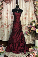 Wine Red Strapless Long Taffeta Sweet 16 Dress, Wine Red Sweetheart Evening Prom Dress Formal Gown