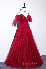 Wine Red Straps Off Shoulder Long Evening Prom Dress Party Dress, Formal Gown Evening Dress