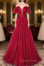 Wine Red Straps Off Shoulder Long Evening Prom Dress Party Dress, Formal Gown Evening Dress