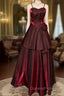 Wine Red Straps Sweetheart Vintage Style Party Dress, Wine Red Evening Prom Dress