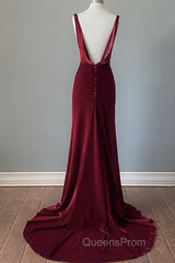 Wine Red Velvet Backless Straps Evening Prom Dress, Wine Red Velvet Party Dress