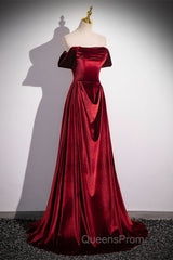 Wine Red Velvet Floor Length Long Formal Dress, A-Line Velvet Bridesmaid Dress