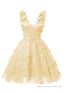 Yellow 3D Butterfly Lace Applique Tulle Homecoming Dress for Teens Sweetheart Mini Short Prom Dresses