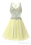 Yellow Chiffon Crystal Homecoming Dress