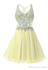 Yellow Chiffon Crystal Homecoming Dress