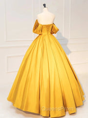 Yellow Off Shoulder Satin Long Evening Prom Dress Quinceanera Dress