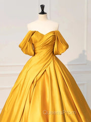 Yellow Off Shoulder Satin Long Evening Prom Dress Quinceanera Dress