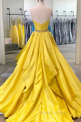 Yellow Evening Prom Dress A Line Sweetheart Long Party Evening Dress with Beading