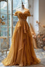 Yellow/Purple A-Line Off-Shoulder Chiffon Long Classy Prom Dress Classy Evening Gown