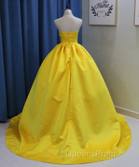 Yellow Satin Ball Gown Sweetheart Floor Length Evening Prom Dress