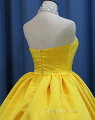 Yellow Satin Ball Gown Sweetheart Floor Length Evening Prom Dress