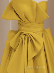 Yellow Satin Long Evening Prom Dress, Yellow Evening Dress