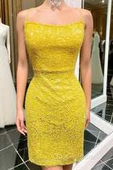 Yellow Sequins Backless Short Homecoming Dress