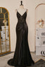 Prom Dresses Shiny, Black Mermaid Pluning V Appliques Long Prom Dress with Slit