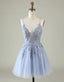 Mermaid Wedding Dress, Light Purple Spaghetti Straps Short Homecoming Dress With Appliques