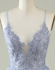 Fall Wedding, Light Purple Spaghetti Straps Short Homecoming Dress With Appliques