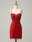 Bridesmaids Dress Styles Long, Red Sheath Corset Back Short Sequin Homecoming Dress