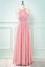 Bridesmaids Dresses Fall, A-line Halter Lace Cut-Out Chiffon Long Bridesmaid Dress