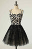 Plu Size Wedding Dress, Black A-line Double Spaghetti Straps Lace-Up Applique Mini Homecoming Dress