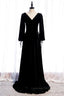 Evening Dress Green, Black Mermaid V Neck Long Sleeves Lace-Up Velvet Maxi Formal Dress