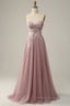 Simple Wedding Dress, Blush Pink Strapless Sweetheart Appliques A-line Long Prom Dress