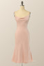 Prom Dress Chicago, Blush Pinl Cowl Neck Midi Dress with Straps