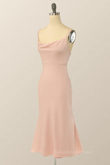 Prom Dresses Chicago, Blush Pinl Cowl Neck Midi Dress with Straps