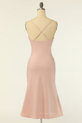 Prom Dresses Glitter, Blush Pinl Cowl Neck Midi Dress with Straps