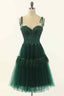 Party Dresses Sale, Dark Green A-line Bow Tie Straps Lace-Up Applique Mini Homecoming Dress