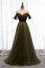 Prom Dress Long Elegent, Dusty Green Off-the-Shoulder Pleated Maxi Formal Dress with Beaded Sash