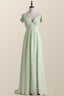 Bridesmaids Dress Designers, Empire Sage Green Chiffon Pleated V Neck Bridesmaid Dress