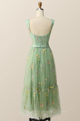 Prom Dress 2053, Green Embroidered A-line Midi Dress