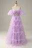 Bridesmaid Dress 2086, Lavender Off-the-Shoulder Puff Sleeves Ruffles A-line Long Prom Dress