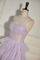 Party Dress Idea, Lavender Strapless Dot Tulle Multi-Layers Homecoming Dress