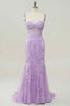 Bridesmaid Dresses By Color, Lilac Mermaid Strapless Lace-Up Tulle Applique Long Prom Dress
