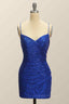 Night Out Outfit, Royal Blue Sheath Lace-Up Back Pleated Sequins Mini Homecoming Dress