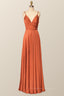 Party Dress Baby, Rust Color V Neck Long Party Dress