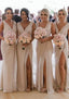 Party Dress Design, Sheath/Column Cowl Neck Sleeveless Chiffon Bridesmaid Dresses With Pleated Split