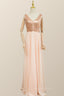 Bridesmaids Dresses Modest, V Neck Rose Gold Sequin and Chiffon Long Bridesmaid Dress