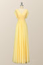Prom Dresses For Blondes, Yellow Chiffon A-line Pleated Long Bridesmaid Dress