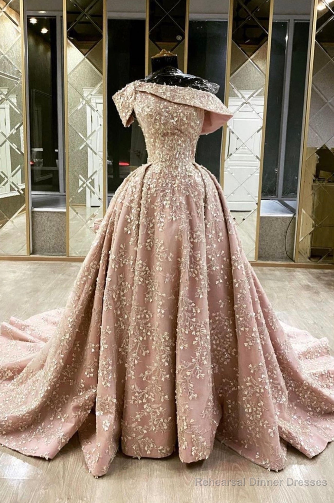 Pink Lace Long Prom Dresses, A-Line Formal Evening Dresses Main image