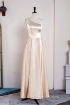 Champagne One Shoulder A-line Satin Tea Length Bridesmaid Dress