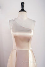 Champagne One Shoulder A-line Satin Tea Length Bridesmaid Dress