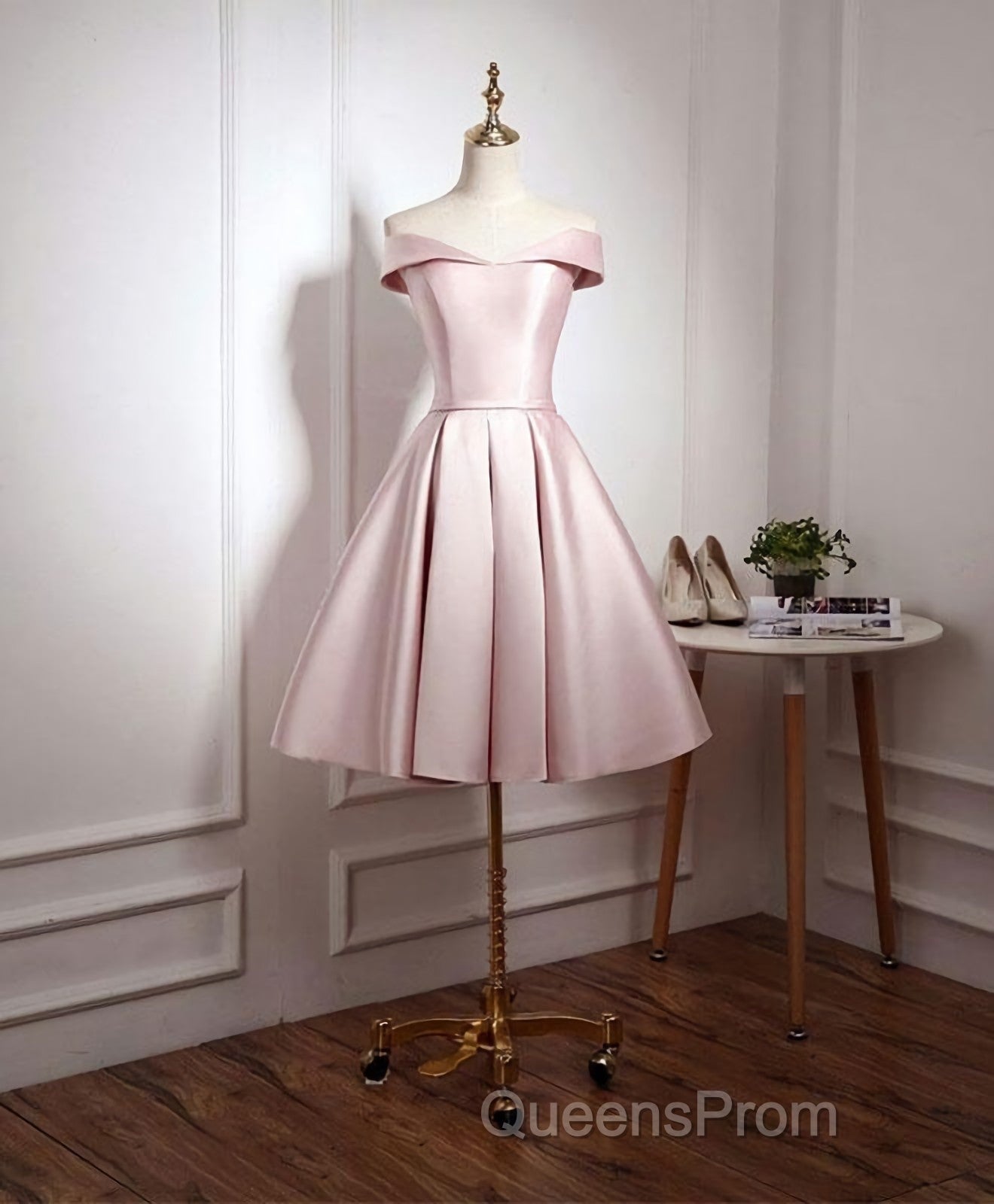 Cute Pink A Line Short Evening Prom Dress, Pink Evening Dress