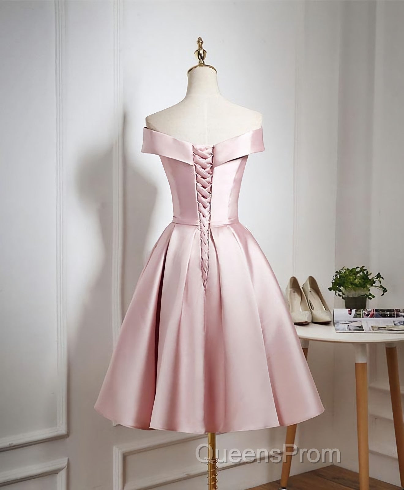 Cute Pink A Line Short Evening Prom Dress, Pink Evening Dress Secondary image