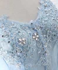 Light Blue Tulle Lace Long Evening Prom Dress, Formal Dress