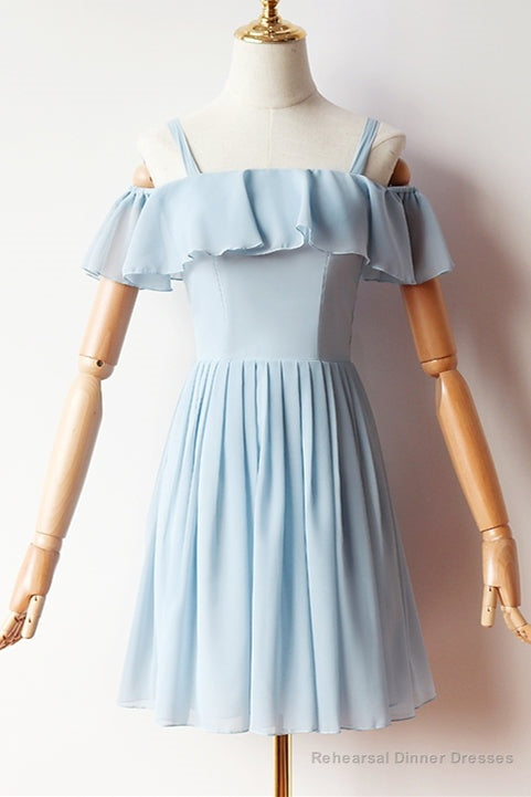 Cold Sleeves Short Blue Chiffon Homecoming Dress Main image