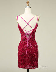 Sparkly Sequin Double Spaghetti Straps Tight Homecoming Dress